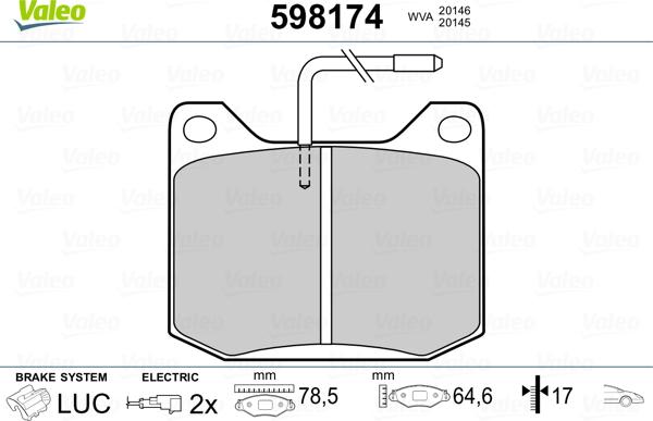 Valeo 598174 - Kit de plaquettes de frein, frein à disque cwaw.fr