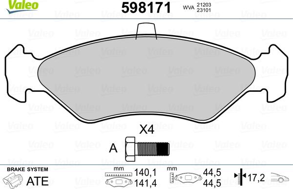 Valeo 598171 - Kit de plaquettes de frein, frein à disque cwaw.fr