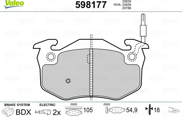 Valeo 598177 - Kit de plaquettes de frein, frein à disque cwaw.fr