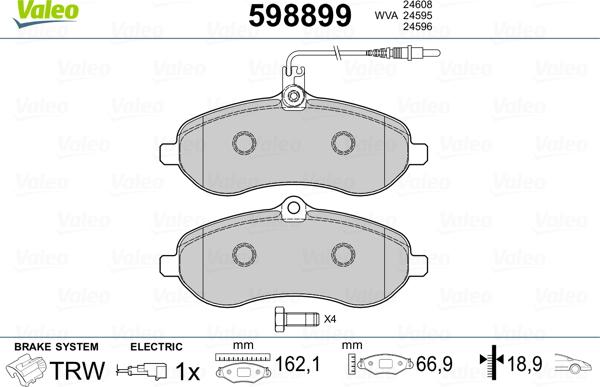 Valeo 598899 - Kit de plaquettes de frein, frein à disque cwaw.fr