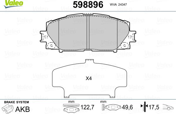 Valeo 598896 - Kit de plaquettes de frein, frein à disque cwaw.fr