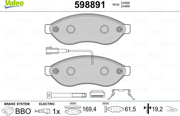 Valeo 598891 - Kit de plaquettes de frein, frein à disque cwaw.fr