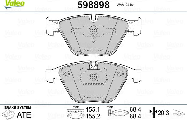 Valeo 598898 - Kit de plaquettes de frein, frein à disque cwaw.fr