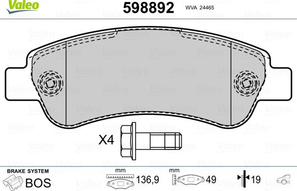 Valeo 598892 - Kit de plaquettes de frein, frein à disque cwaw.fr