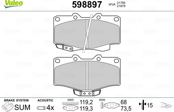 Valeo 598897 - Kit de plaquettes de frein, frein à disque cwaw.fr