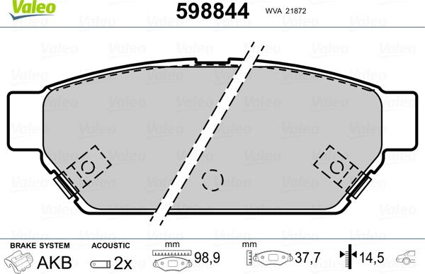 Valeo 598844 - Kit de plaquettes de frein, frein à disque cwaw.fr