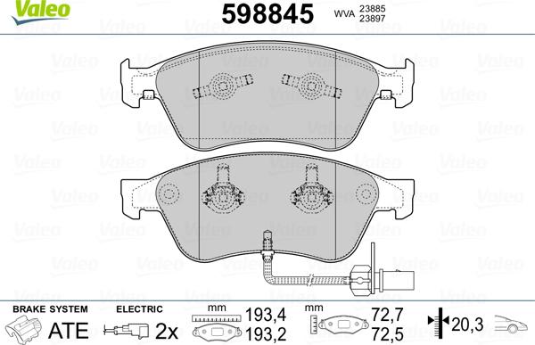 Valeo 598845 - Kit de plaquettes de frein, frein à disque cwaw.fr