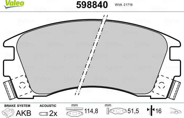 Valeo 598840 - Kit de plaquettes de frein, frein à disque cwaw.fr