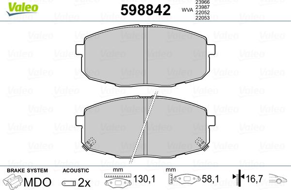 Valeo 598842 - Kit de plaquettes de frein, frein à disque cwaw.fr