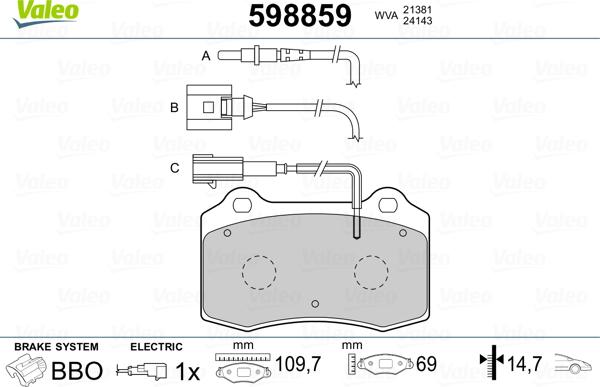 Valeo 598859 - Kit de plaquettes de frein, frein à disque cwaw.fr