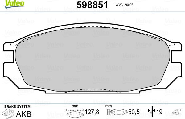 Valeo 598851 - Kit de plaquettes de frein, frein à disque cwaw.fr