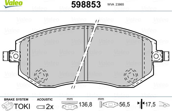 Valeo 598853 - Kit de plaquettes de frein, frein à disque cwaw.fr