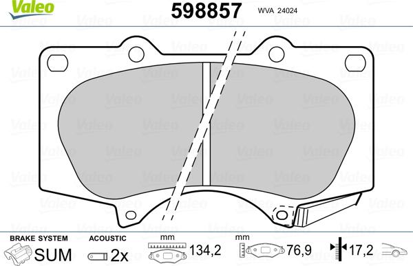 Valeo 598857 - Kit de plaquettes de frein, frein à disque cwaw.fr