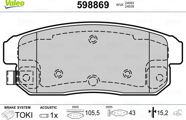 Valeo 598869 - Kit de plaquettes de frein, frein à disque cwaw.fr