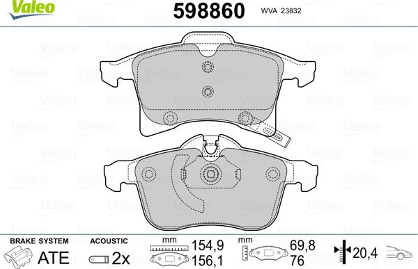 Valeo 598860 - Kit de plaquettes de frein, frein à disque cwaw.fr