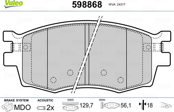 Valeo 598868 - Kit de plaquettes de frein, frein à disque cwaw.fr