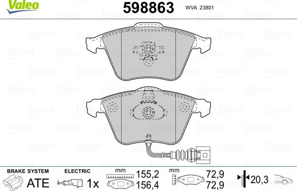 Valeo 598863 - Kit de plaquettes de frein, frein à disque cwaw.fr