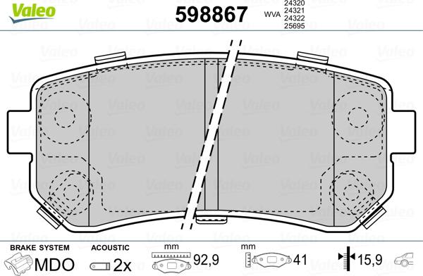 Valeo 598867 - Kit de plaquettes de frein, frein à disque cwaw.fr