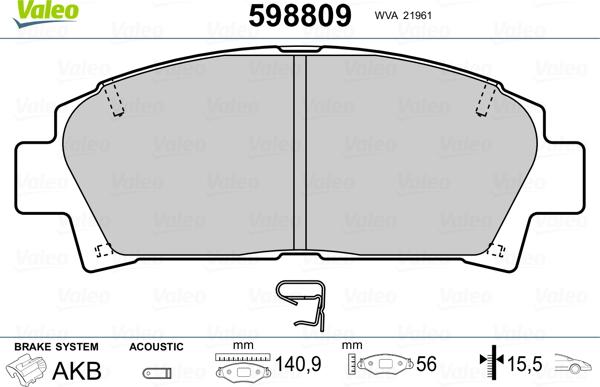 Valeo 598809 - Kit de plaquettes de frein, frein à disque cwaw.fr