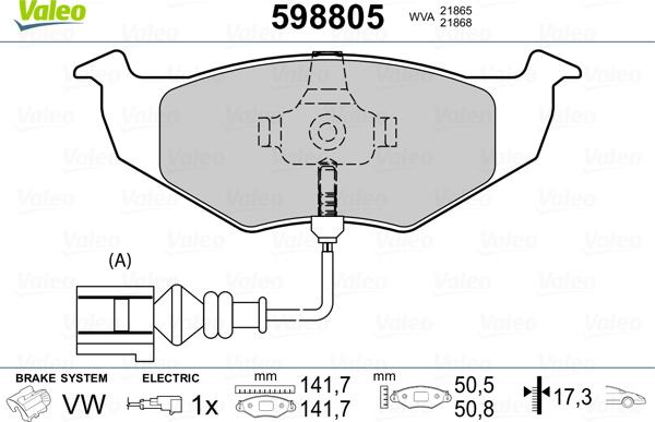 Valeo 598805 - Kit de plaquettes de frein, frein à disque cwaw.fr