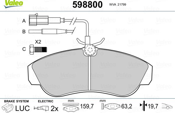 Valeo 598800 - Kit de plaquettes de frein, frein à disque cwaw.fr