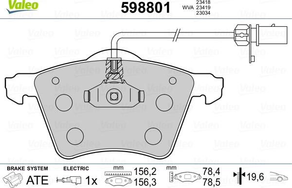 Valeo 598801 - Kit de plaquettes de frein, frein à disque cwaw.fr