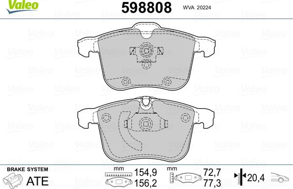 Valeo 598808 - Kit de plaquettes de frein, frein à disque cwaw.fr