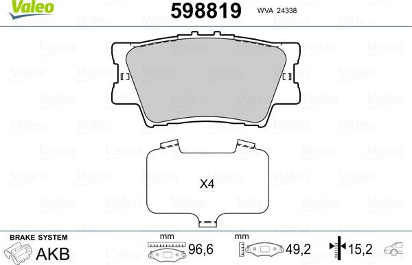 Valeo 598819 - Kit de plaquettes de frein, frein à disque cwaw.fr