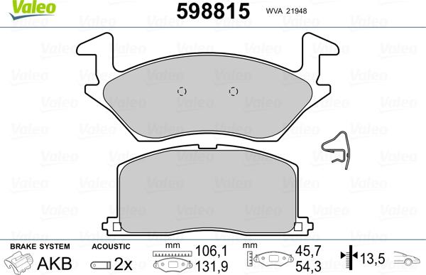 Valeo 598815 - Kit de plaquettes de frein, frein à disque cwaw.fr