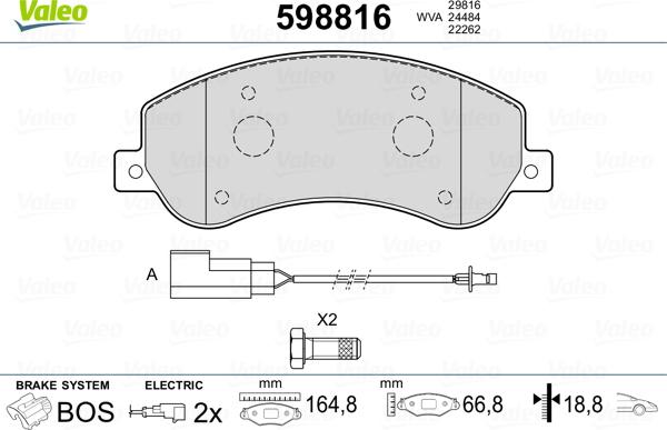 Valeo 598816 - Kit de plaquettes de frein, frein à disque cwaw.fr