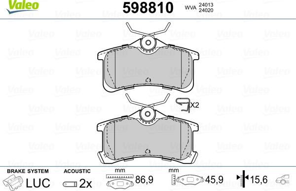 Valeo 598810 - Kit de plaquettes de frein, frein à disque cwaw.fr