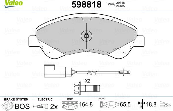 Valeo 598818 - Kit de plaquettes de frein, frein à disque cwaw.fr