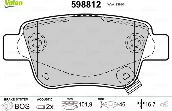 Valeo 598812 - Kit de plaquettes de frein, frein à disque cwaw.fr