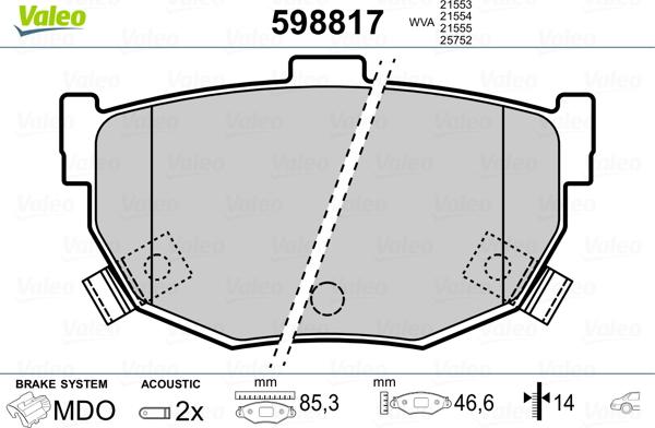 Valeo 598817 - Kit de plaquettes de frein, frein à disque cwaw.fr