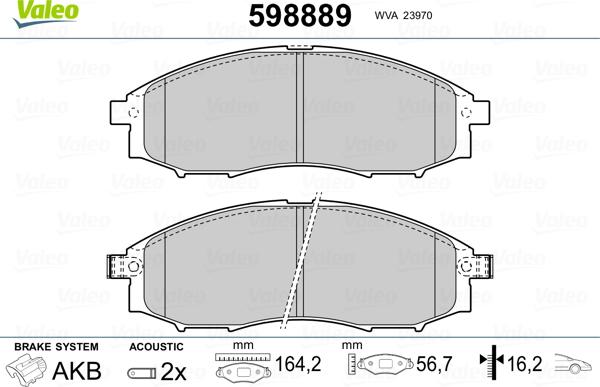 Valeo 598889 - Kit de plaquettes de frein, frein à disque cwaw.fr