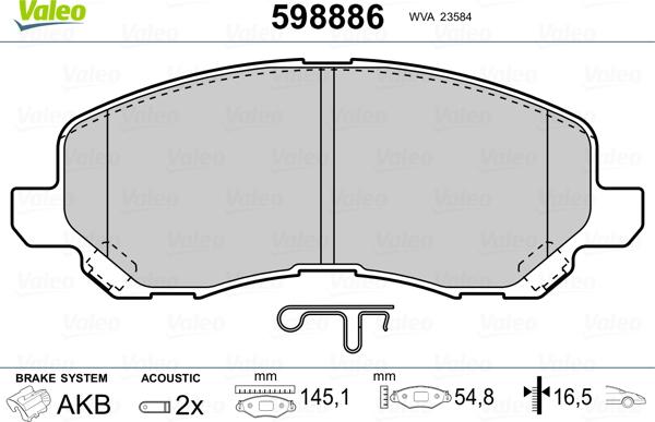 Valeo 598886 - Kit de plaquettes de frein, frein à disque cwaw.fr