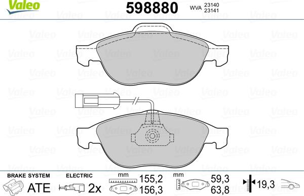 Valeo 598880 - Kit de plaquettes de frein, frein à disque cwaw.fr