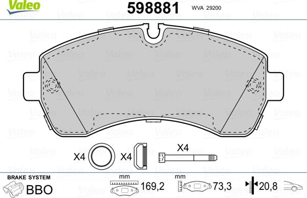 Valeo 598881 - Kit de plaquettes de frein, frein à disque cwaw.fr