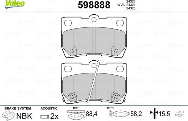 Valeo 598888 - Kit de plaquettes de frein, frein à disque cwaw.fr