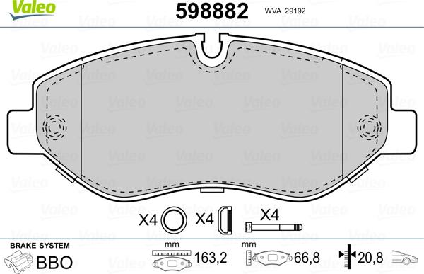 Valeo 598882 - Kit de plaquettes de frein, frein à disque cwaw.fr