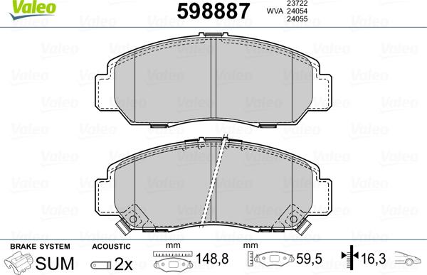 Valeo 598887 - Kit de plaquettes de frein, frein à disque cwaw.fr