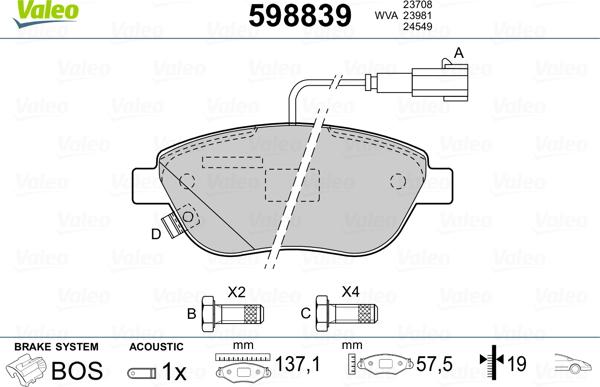 Valeo 598839 - Kit de plaquettes de frein, frein à disque cwaw.fr