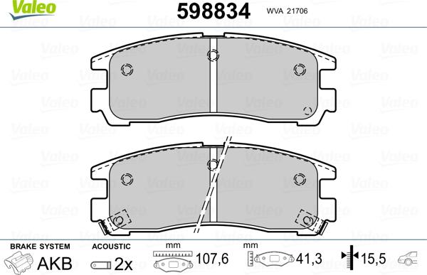 Valeo 598834 - Kit de plaquettes de frein, frein à disque cwaw.fr