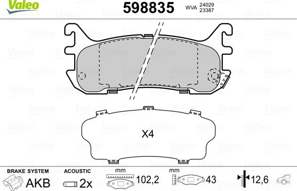 Valeo 598835 - Kit de plaquettes de frein, frein à disque cwaw.fr