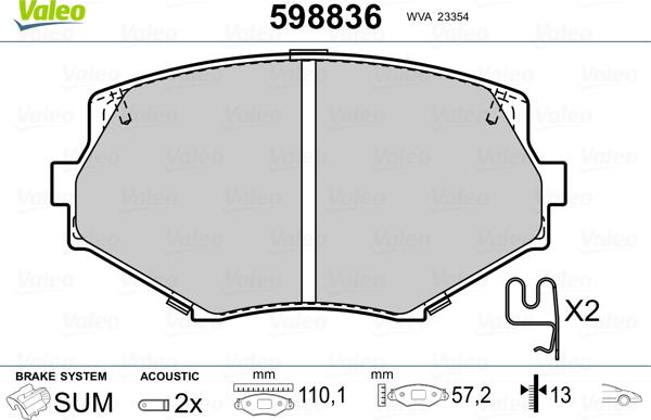 Valeo 598836 - Kit de plaquettes de frein, frein à disque cwaw.fr