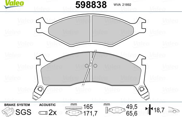 Valeo 598838 - Kit de plaquettes de frein, frein à disque cwaw.fr