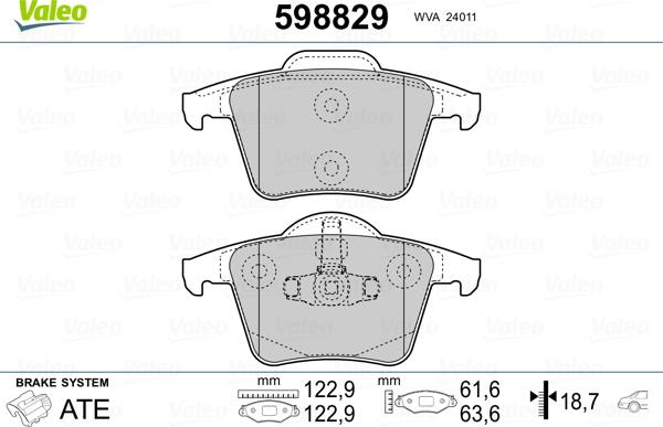 Valeo 598829 - Kit de plaquettes de frein, frein à disque cwaw.fr