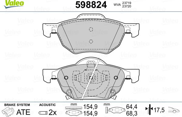 Valeo 598824 - Kit de plaquettes de frein, frein à disque cwaw.fr