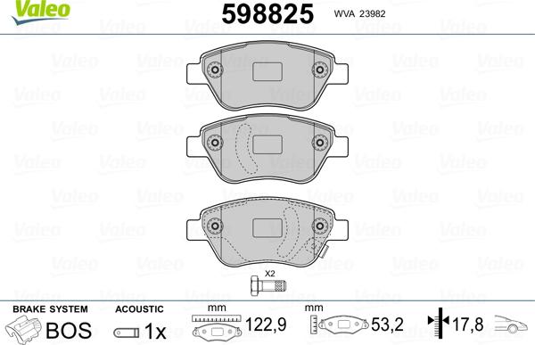 Valeo 598825 - Kit de plaquettes de frein, frein à disque cwaw.fr