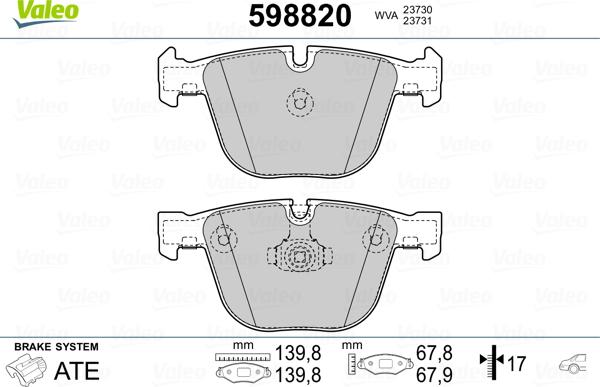 Valeo 598820 - Kit de plaquettes de frein, frein à disque cwaw.fr